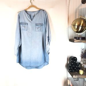 Light Color Denim Shirt Dress Adjustable Sleeve L